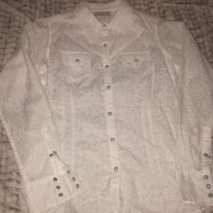 Sheer leopard snap shirt